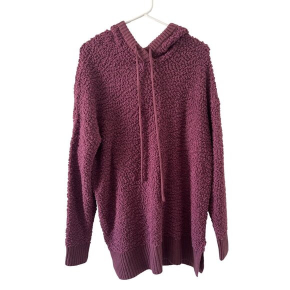 Zenana Premium Womens Hooded Popcorn Knit Sweater Large Plum Purple Polyester & - Picture 1 of 8